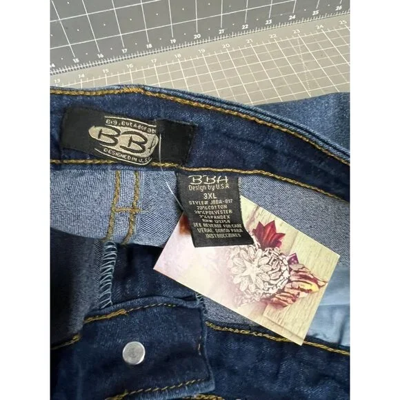 Big But Adorable Women's Denim Jeans 3XL Dark Wash Distressed Style JBBA-817 New - Picture 6 of 9